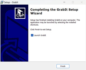 Image of the last screen of the GrabIt setup wizard with the “Launch GrabIt” checkbox selected.